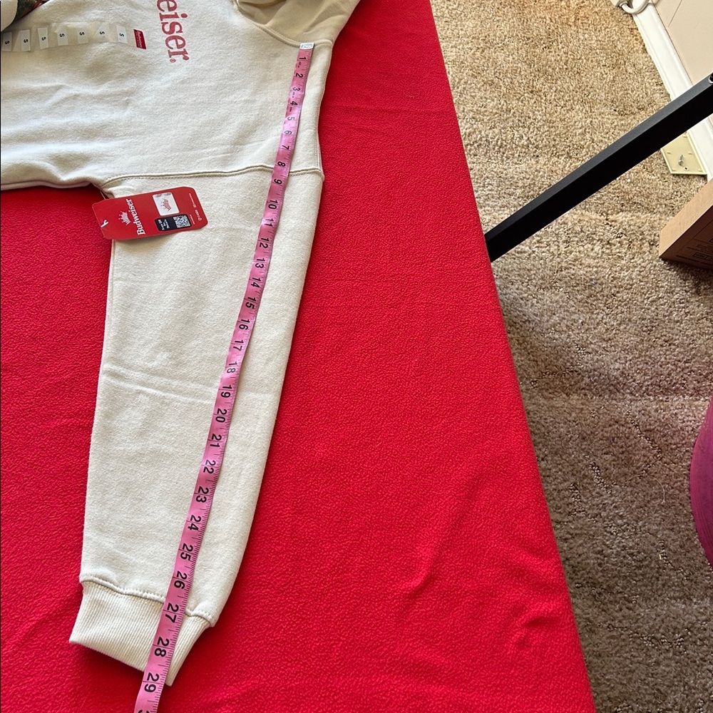 Budweiser Off-White Crop Tops Sweater Hoodie with Bottle Design - Picture 12 of 13